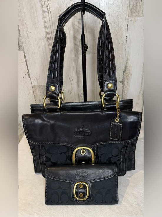 Coach Handbags - Coach Legacy Bleeker 2007 11435 Black Jaquard Black leather trim Matching Wallet
